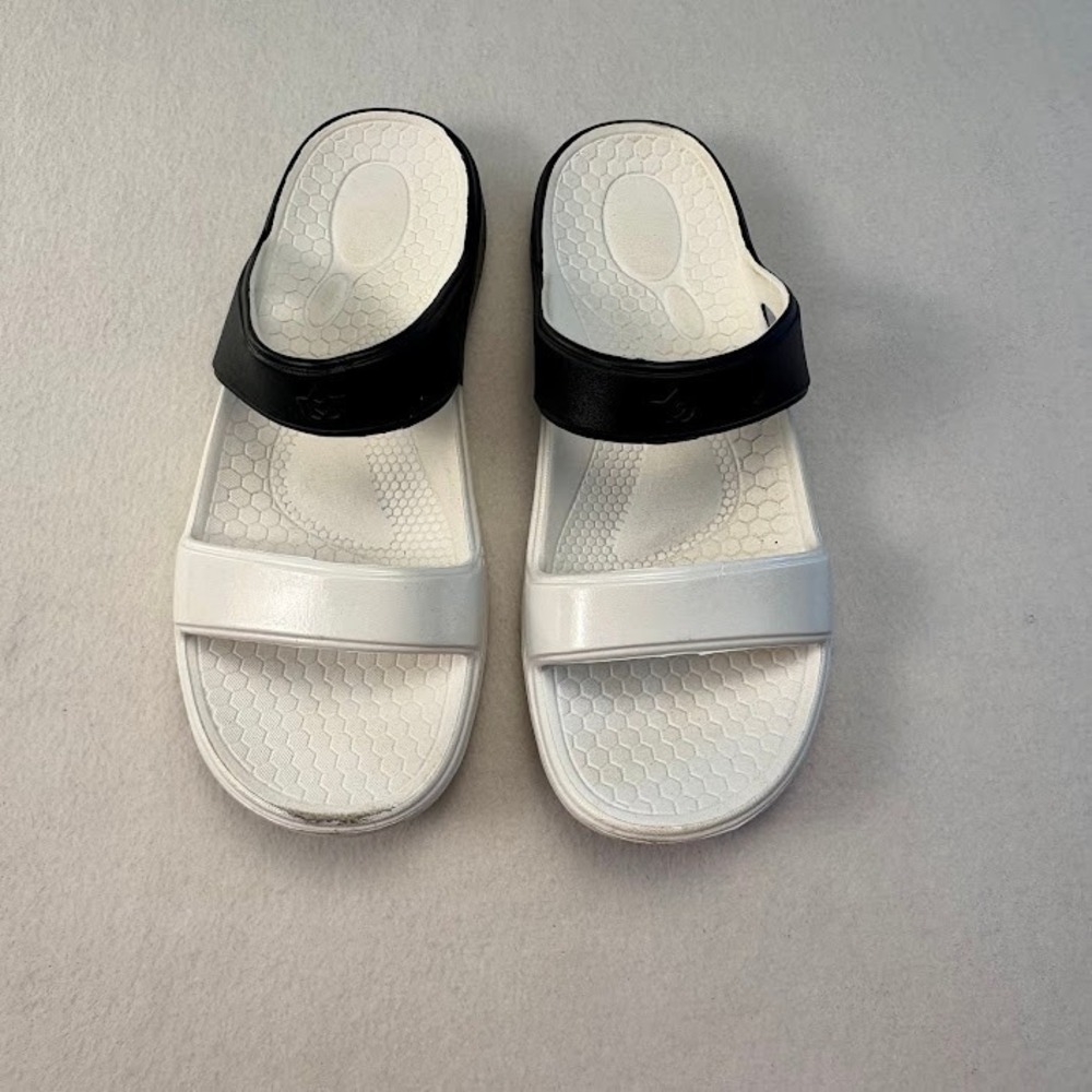 Spenco Recovery Slide Sandals Womens 10 Black White Good Orthotic Arch Support‎